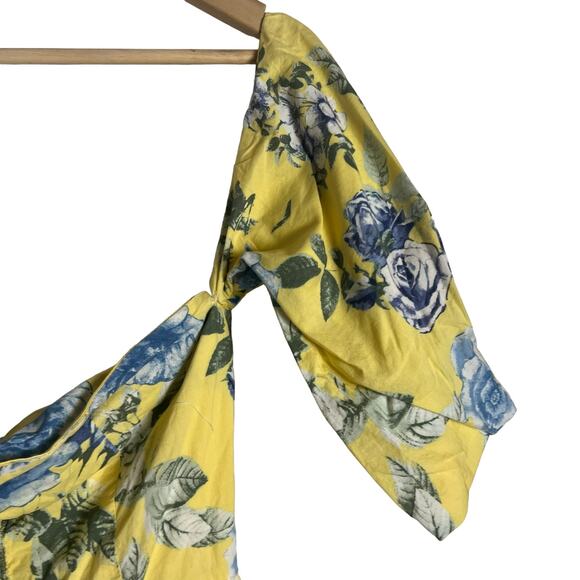 J.O.A. Yellow Floral Balloon Sleeve Off The Shoulder Mini Dress XS - Picture 8 of 14